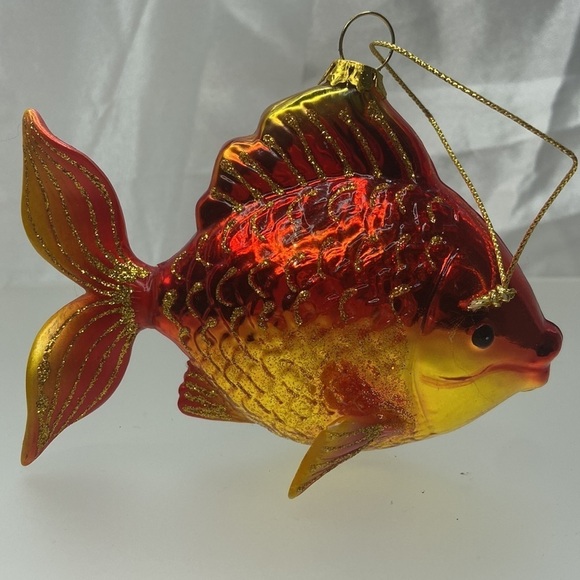 Tropical Fish Yellow Red Glass Glitter Christmas Holiday Ornament Decoration - Picture 5 of 10